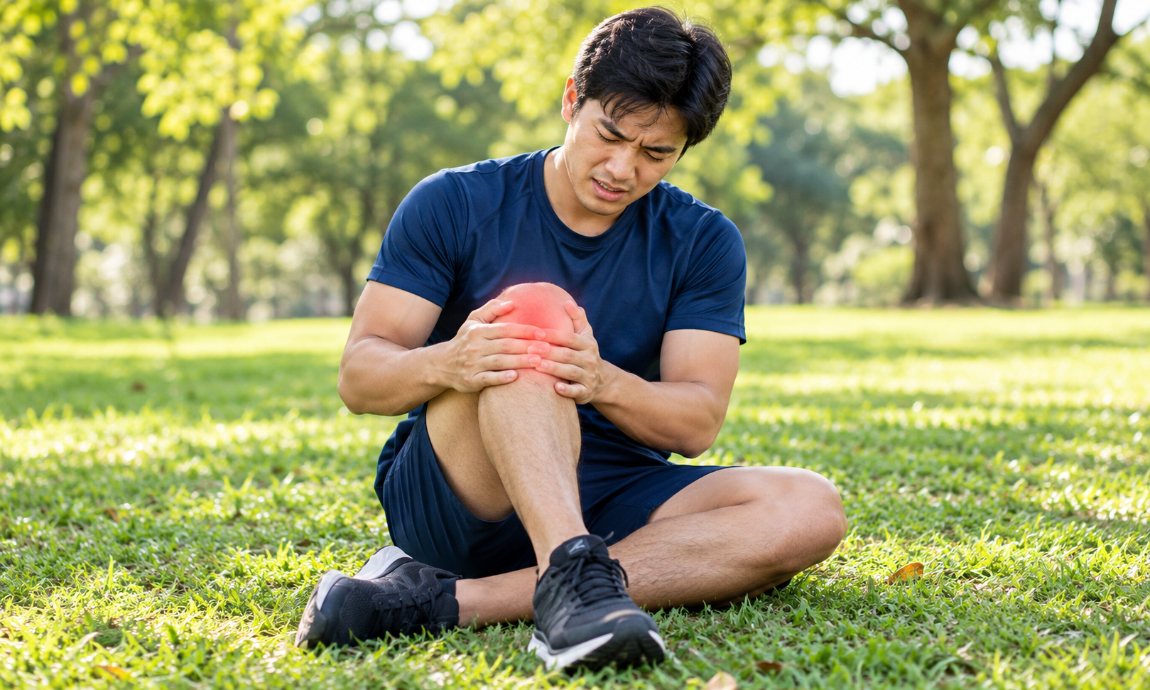Athlete holding his knee