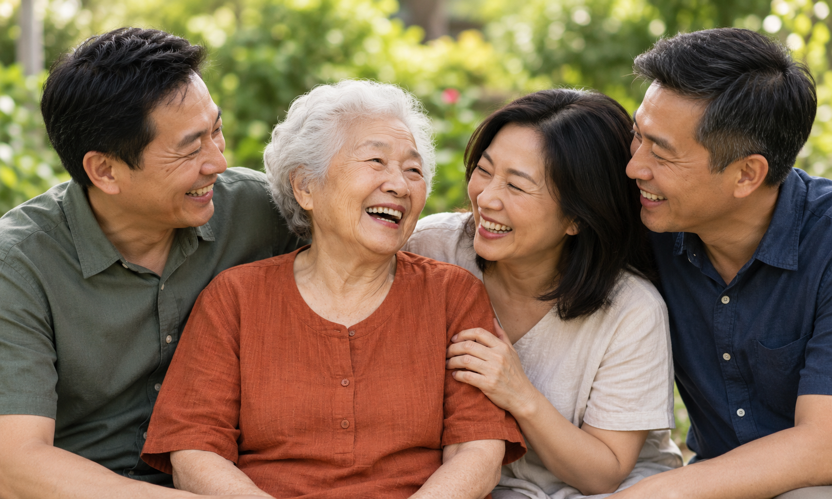 Elderly woman enjoying time with her family