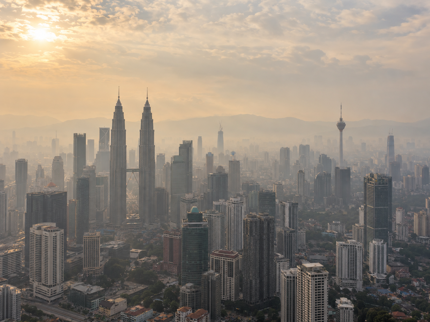 Kuala Lumpur skyline with atmospheric haze