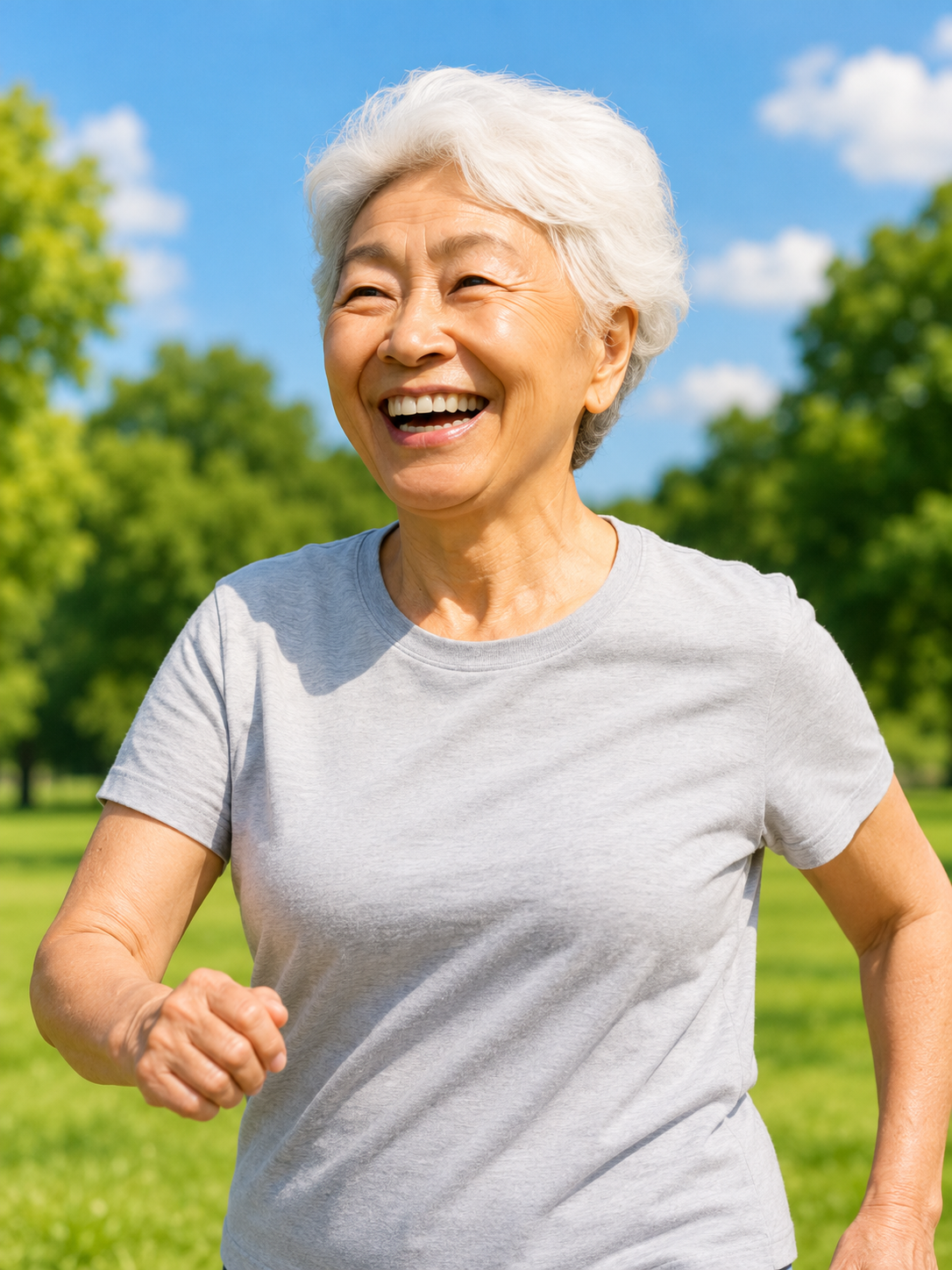 Smiling elderly woman outdoors
