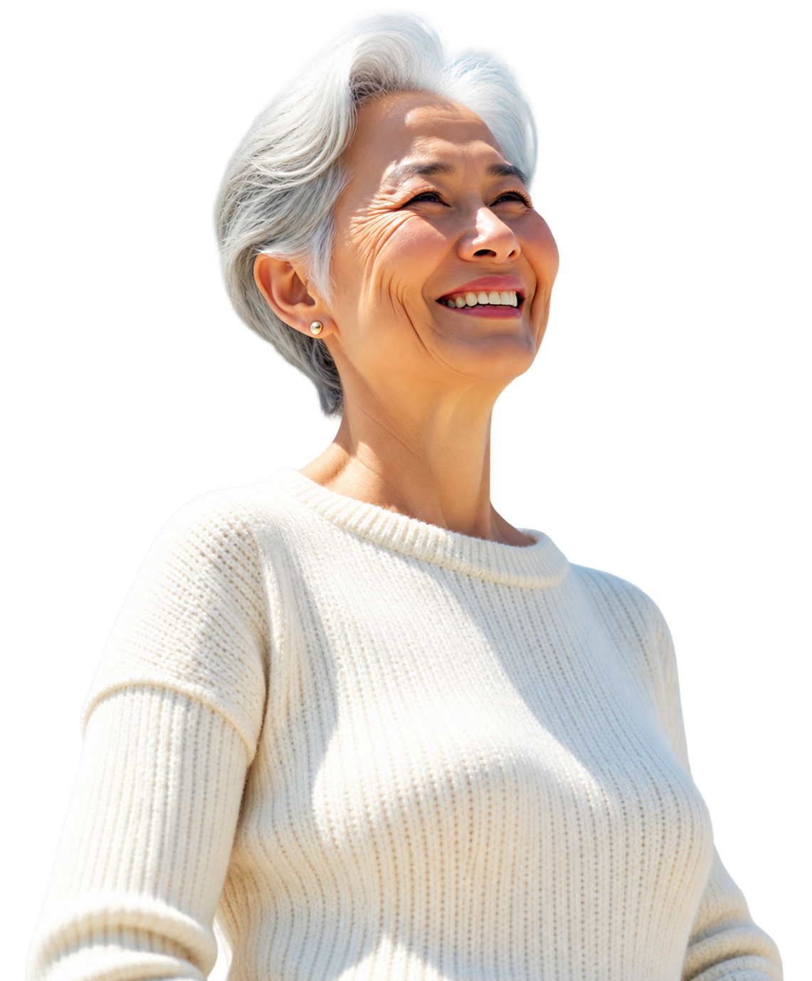 A smiling elderly woman