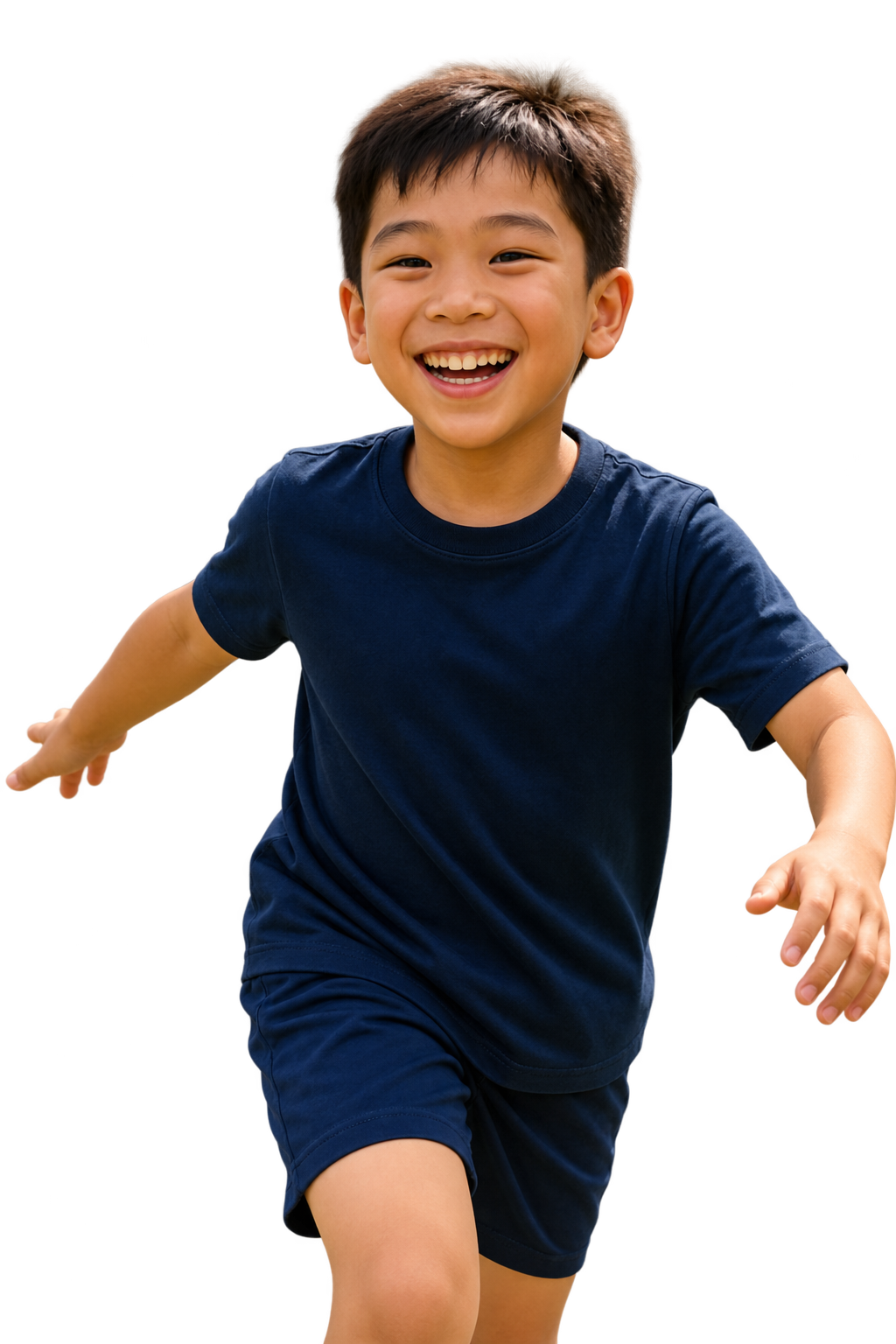 A smiling boy running playfully